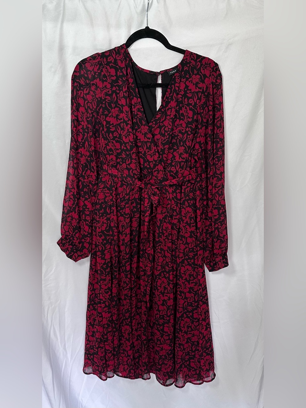 Torrid Midi Crinkle Chiffon Surplice Balloon Sleeve Dress Red & Black Size 0